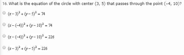 What is the equation of the circle with center (3, 5) that passes through the point-example-1