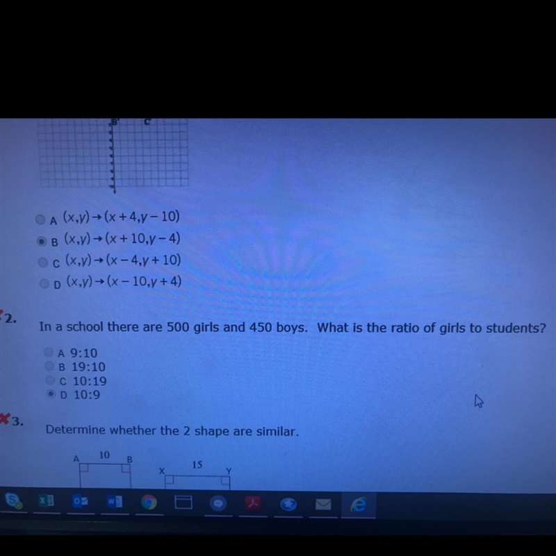 What is the ratio. 500 girls and 450 boys. Answer is not D.-example-1