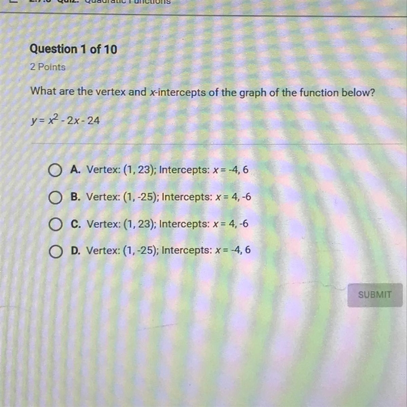 What are the vertex and x intercepts of the graph below?-example-1