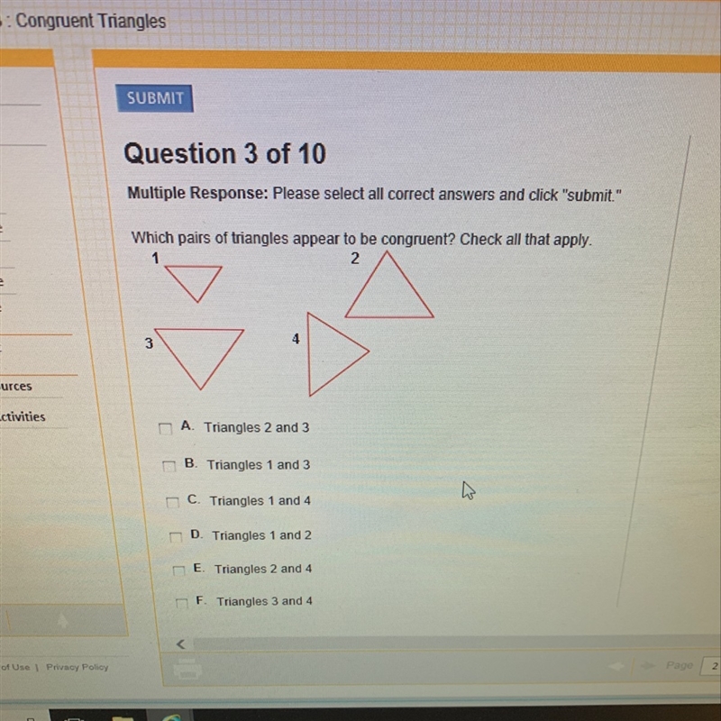 Which pairs of triangles appear to be congruent? Check all that apply-example-1