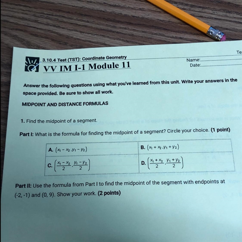 PART 1: What is the formula for finding a the midpoint of a segment?-example-1