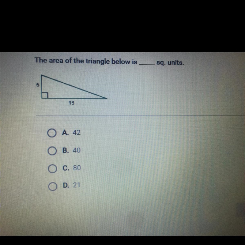 The area of the triangle below is __sq units ? The picture is above !-example-1