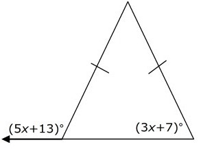 Please Help ASAP! Find the value of x (5x+13) (3x+7) A. 10 B. 15 C. 20 D. 25-example-1