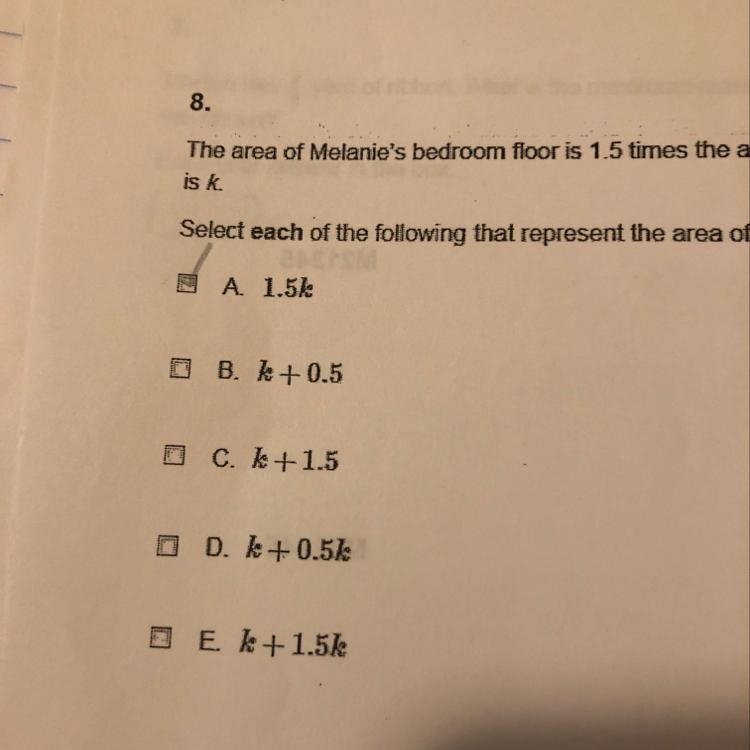 the area of melanie’s bedroom floor is 1.5 times the area of the kitchen floor. the-example-1