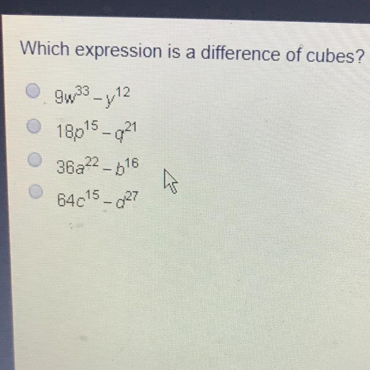 Which expression is a difference of cubes?-example-1