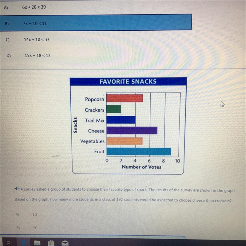 A survey asked a group of students to choose their favorite type of snack. The results-example-1