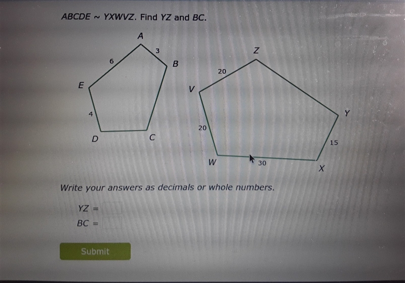 What is the length of YZ and BC?-example-1