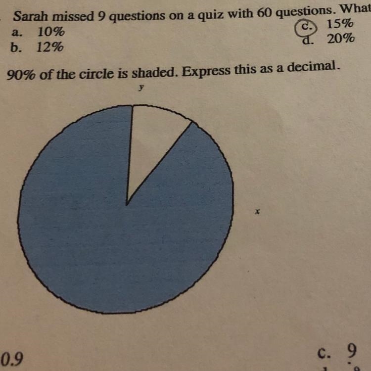 10. 90% of the circle is shaded. Express this as a decimal.-example-1