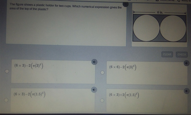 The figure shows a plastic holder for two cups. Which numerical expression gives the-example-1