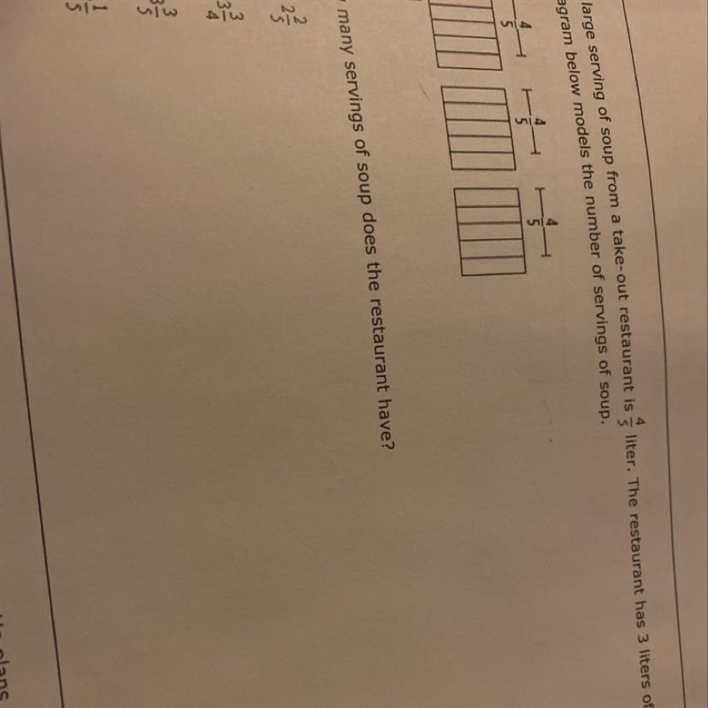 A large serving of soup from a take-out restaurant is 4/5 liter. The restaurant has-example-1