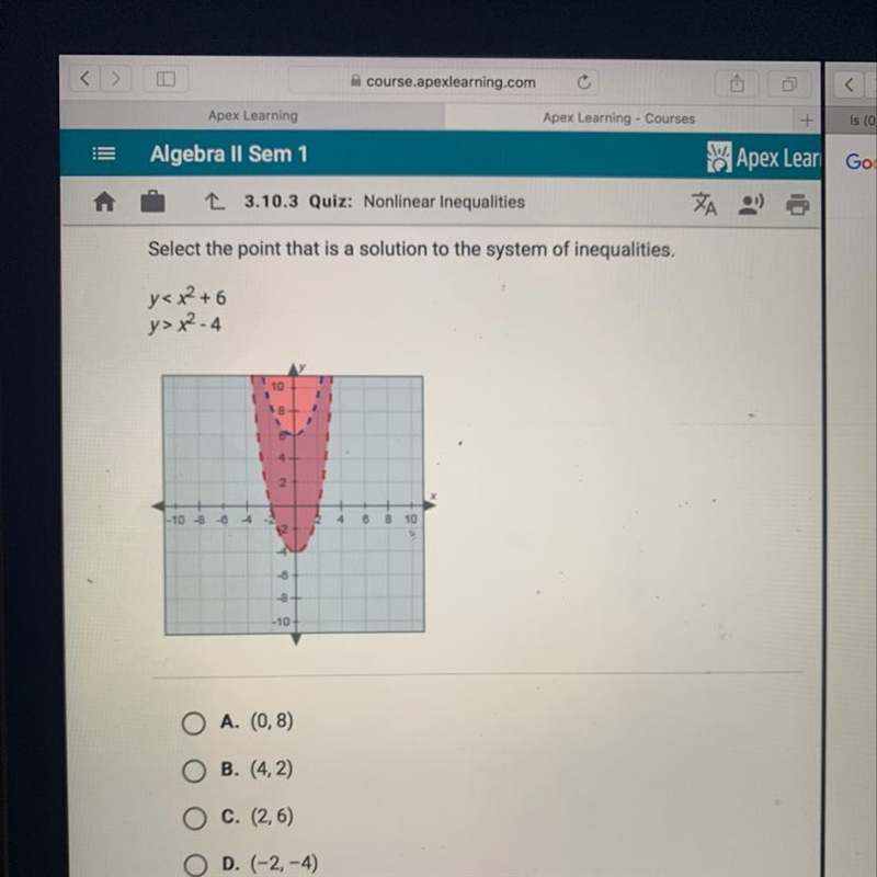 Select the point that is a solution to the system of inequalities-example-1