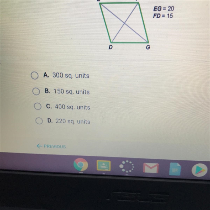 What is the area of the rhombus shown below-example-1