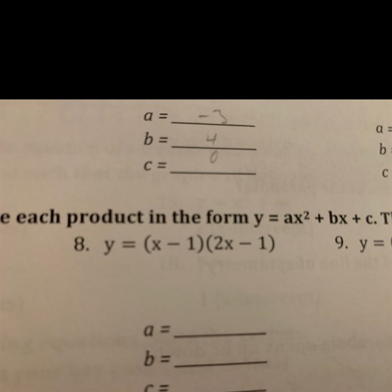 How do you write this equation in y=ax^2+bx+c ?-example-1