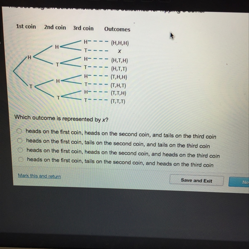 The tree digitam below shows all of the outcomes for flipping 3 coins.-example-1