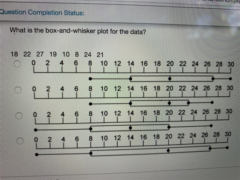 What is the box-and-whisker plot for the data? 18 22 27 19 10 8 24 21-example-1