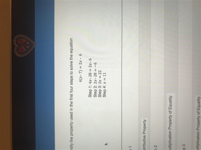 Identify the property used in the first four steps to solve this equation. (all the-example-1