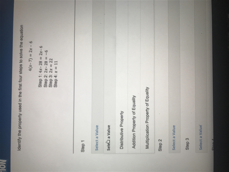 Identify the property used in the first four steps to solve this equation. (all the-example-2