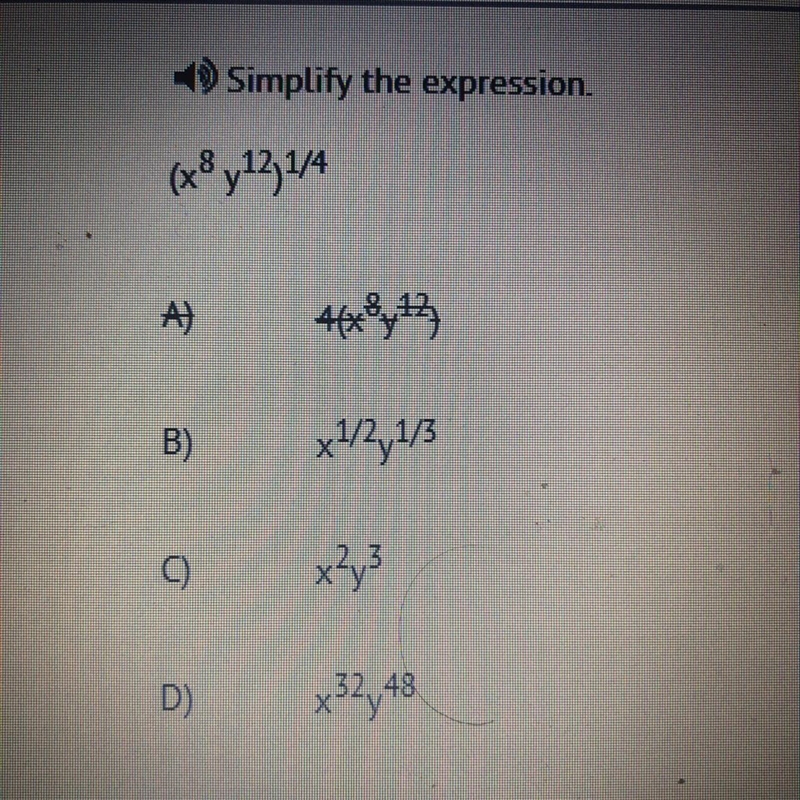 30 POINTS Simpify the expression (x^8y^12)1/4-example-1