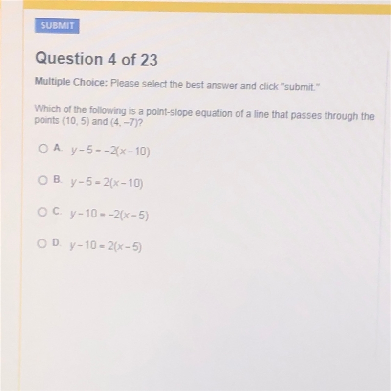 Which of the following is a point slope equation of a line that passes through the-example-1