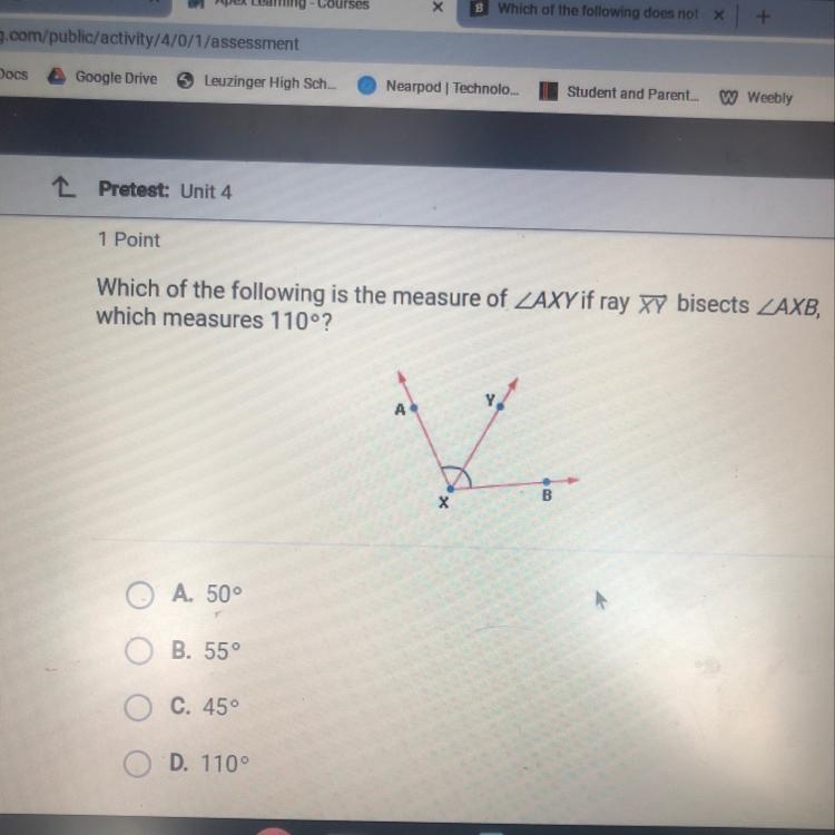 Which of the following is the measure of ZAXY if ray x bisects ZAXB, which measures-example-1