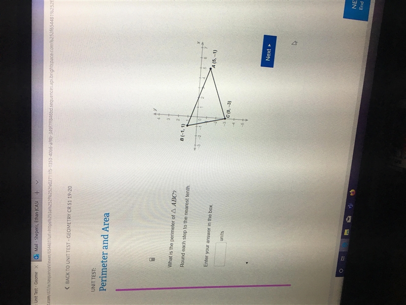 ASAP Please.What is the perimeter of triangle ABC? Round each step to the nearest-example-1