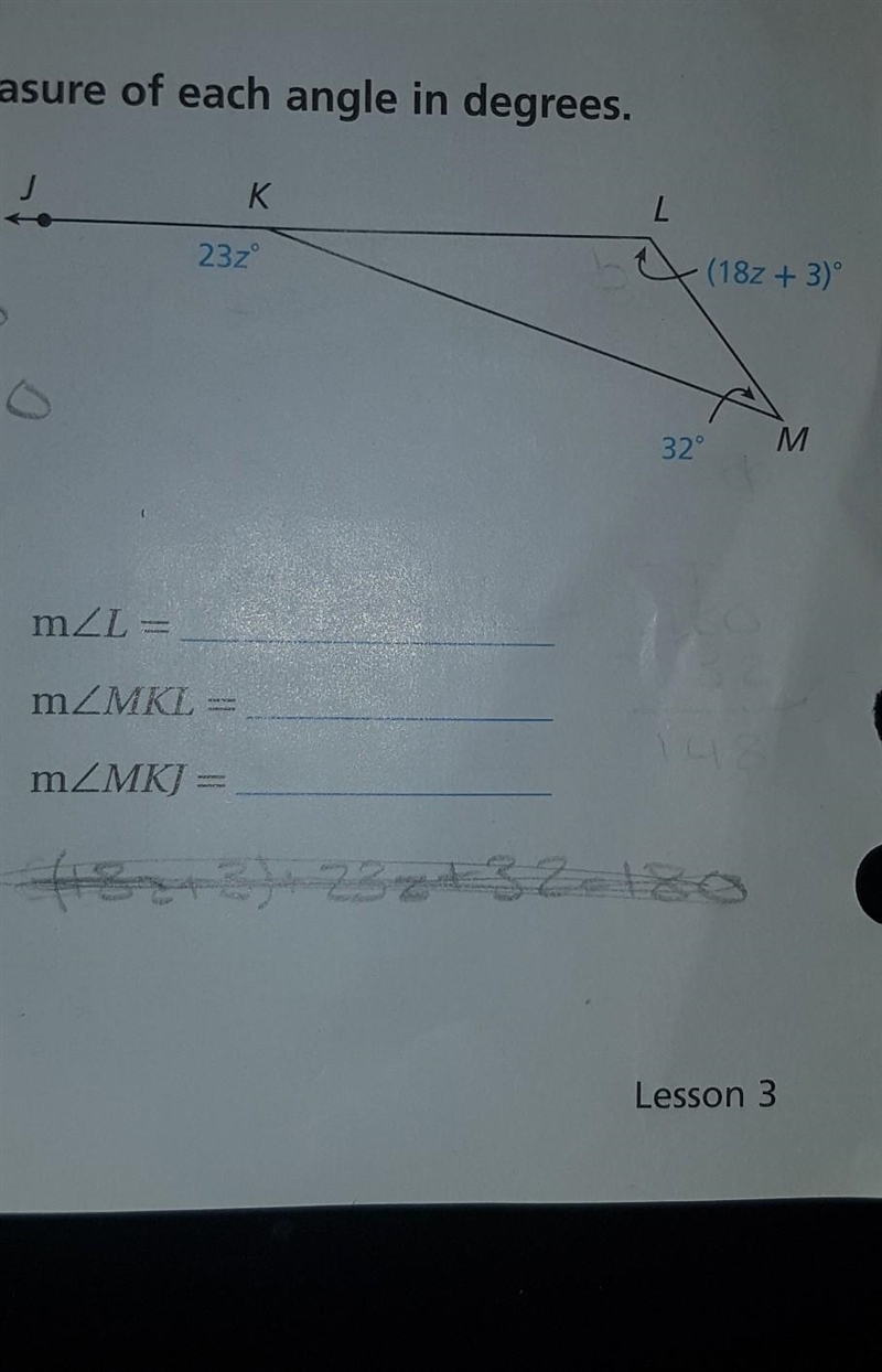 Use the exterior angles theorem to find the measure of each angle in degrees ​-example-1