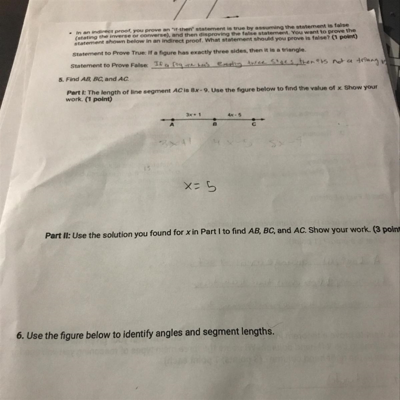 I NEED HELP PLEASE!!! For question five. I know x=5 but can someone help on how I-example-1