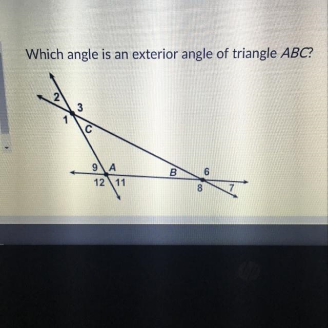 Which angle is an exterior angle of triangle ABC?-example-1