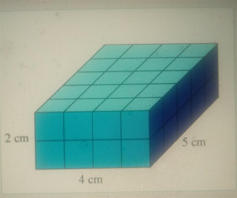 Which expression is not equal is NOT equal to the volume of the prism A) 5+4+2 B) 5×(4×2) C-example-1