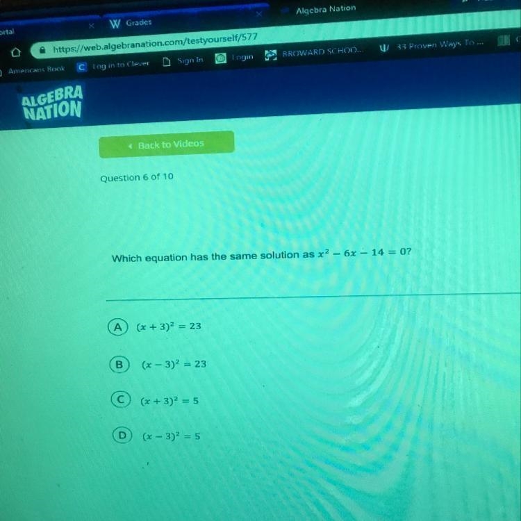 Which equation has the same solution as x^2-6x-14=0-example-1