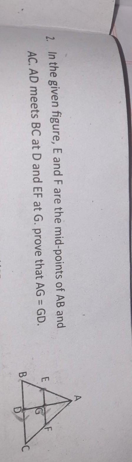 In the given figure, E and Fare the mid-points of AB and AC AD meets BC at D and EF-example-1
