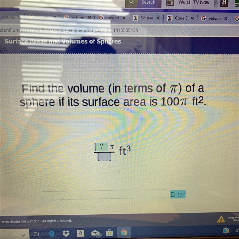 Find the volume in terms of pi-example-1