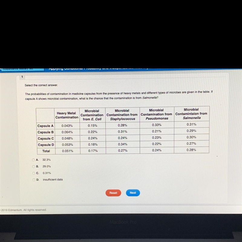 The probabilities of contamination in medicine capsules from the presence of heavy-example-1