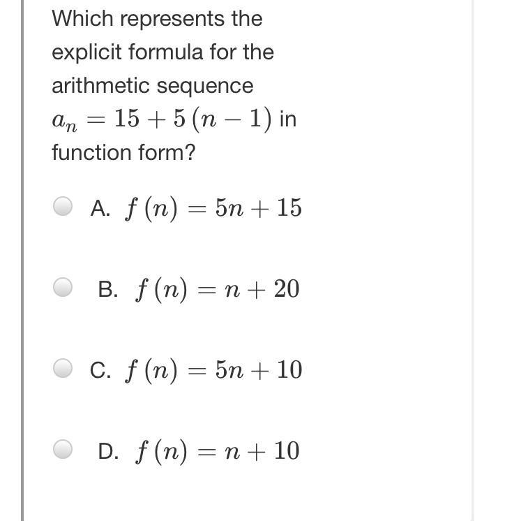 Question 3 of 13 Which represents the explicit formula for the arithmetic sequence-example-1