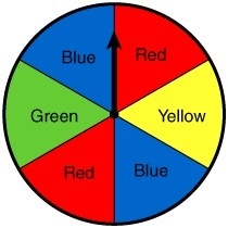 What are the odds of spinning blue? 1/3 1/2 1/5 1/4-example-1