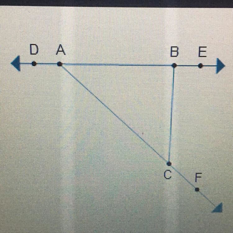 Which angle's measure is equal to the sum of the measures of ZBAC and ZBCA? ZCBA ZCBE-example-1