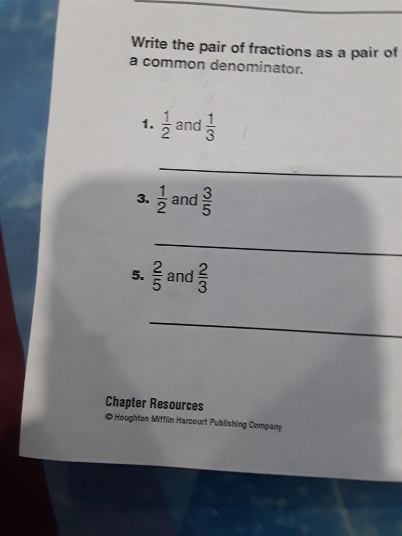 Write the pair of fractions as a pair of fractions with a common denominator-example-1