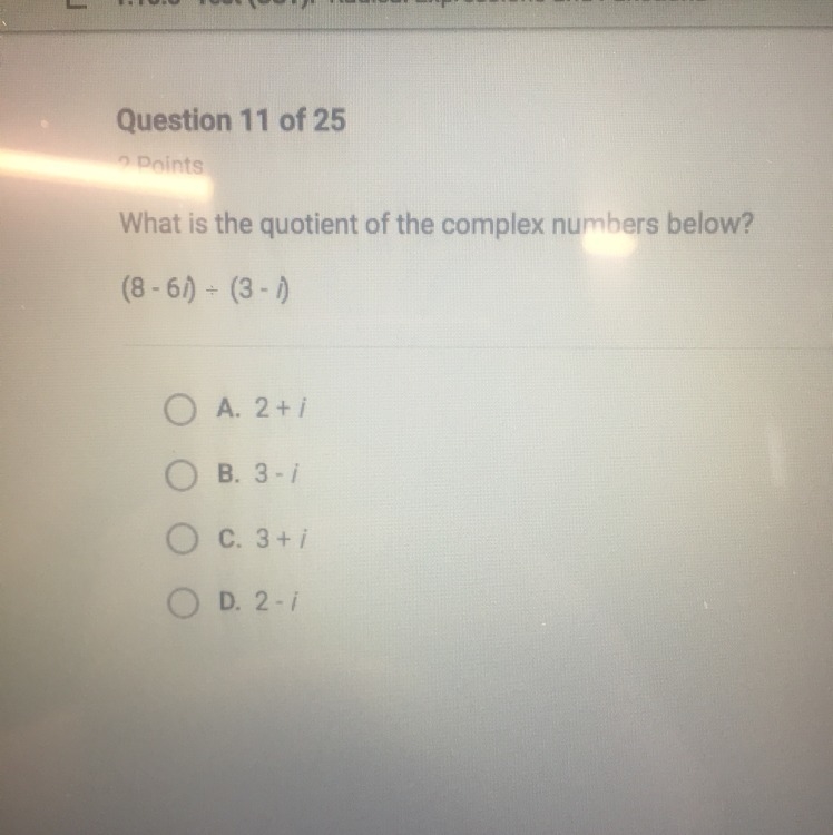 What is the quotient of complex numbers below? QUESTION IS IN THE PICTURE PLEASE HELP-example-1