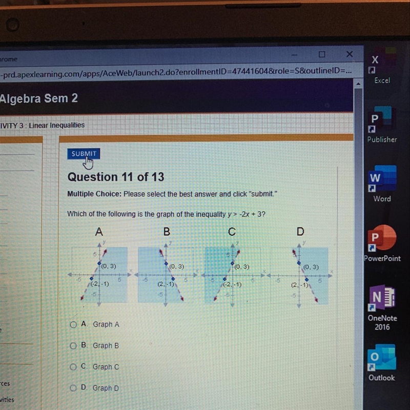 Which of the following is the graph of the inequality y>-2x+3-example-1