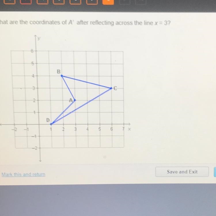 Pls help immediately What are the coordinates of A’ after reflecting across the line-example-1