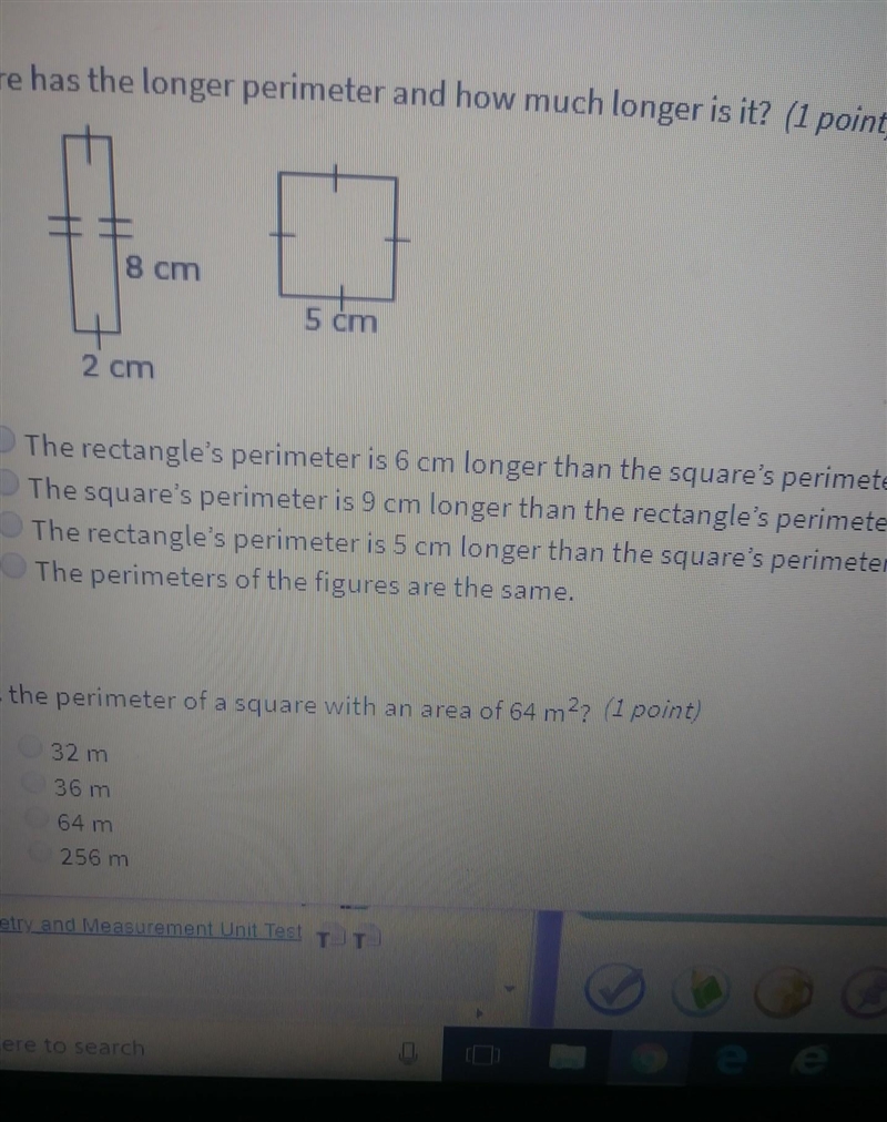 Which figure has the longer perimeter and how much longer is it ​-example-1