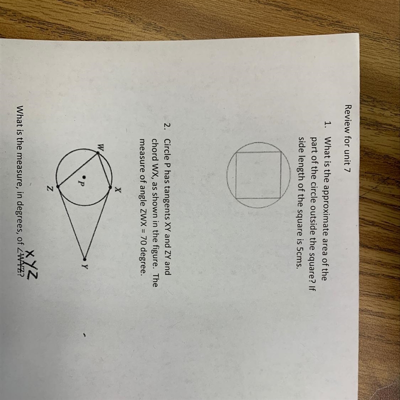 Find 1 and 2 1. side lengths of the square is 5cms-example-1