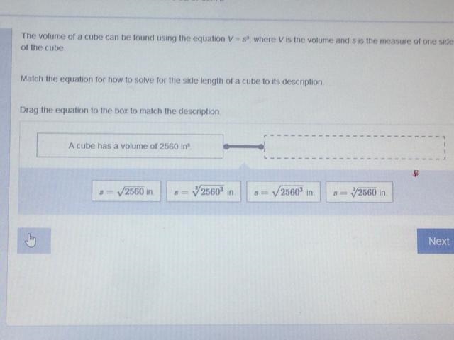 The volume of a cube can be found using the equation v=s3 where v is the volume and-example-1