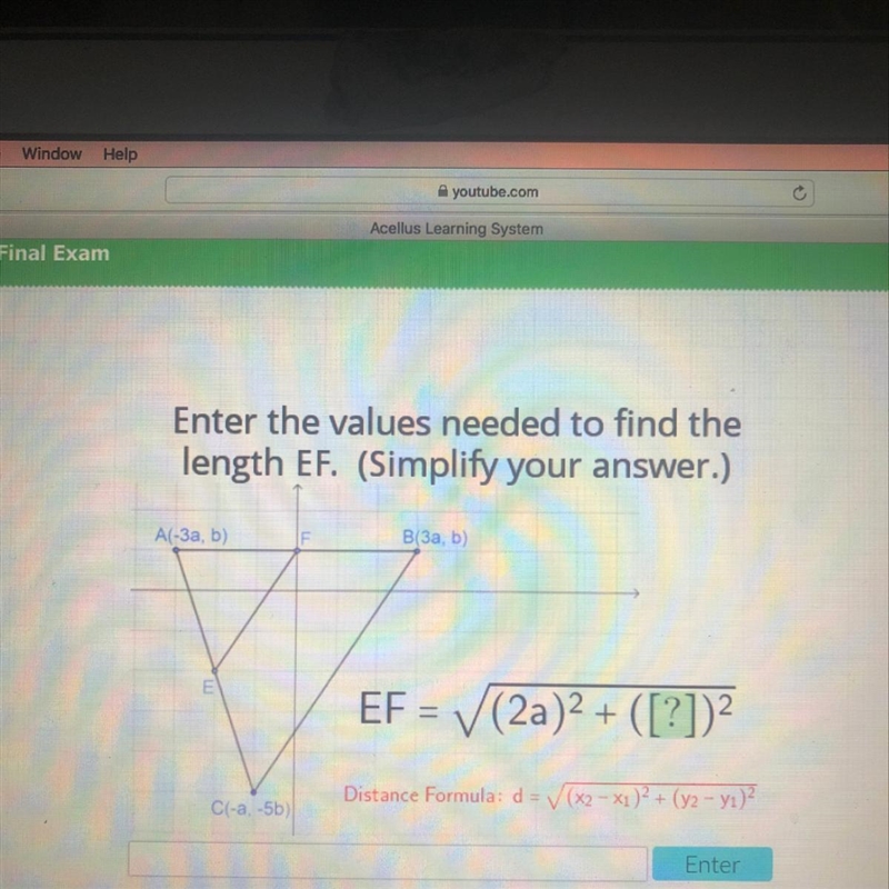 Enter the values needed to find the length EF (Simplify your answer) Please Help Me-example-1