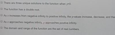 Which statements correctly describe the graph of the function f(x)=x^3-4x^2-3x+18? select-example-1