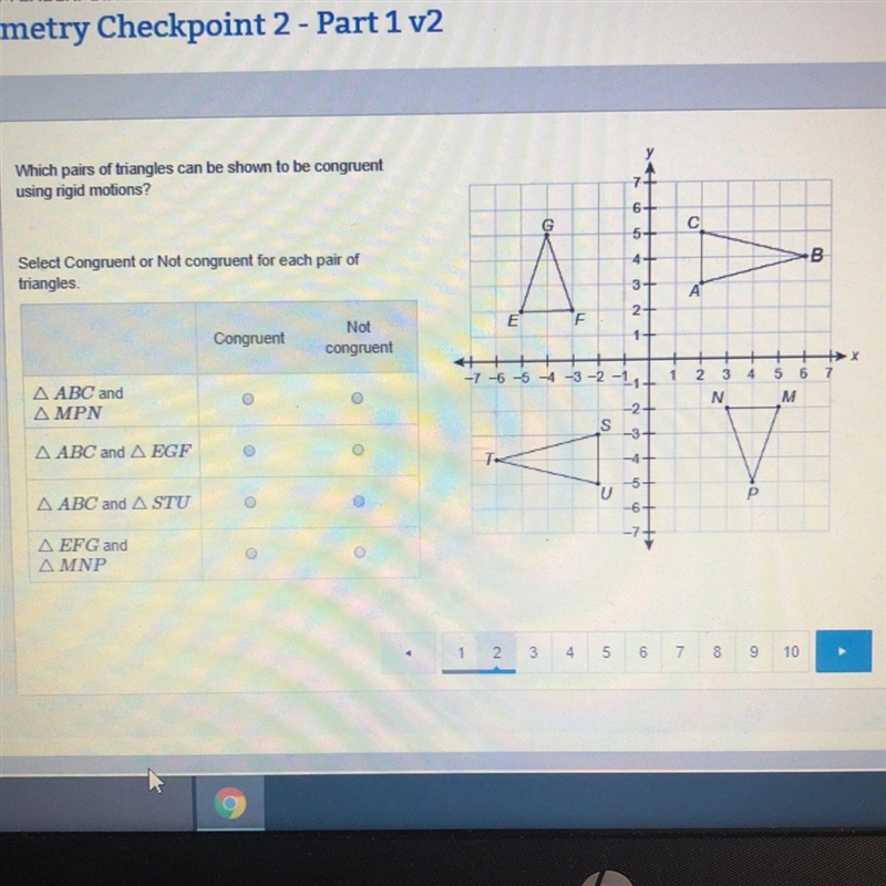 Which pairs of triangles can be shown to be congruent using rigid motions? Select-example-1