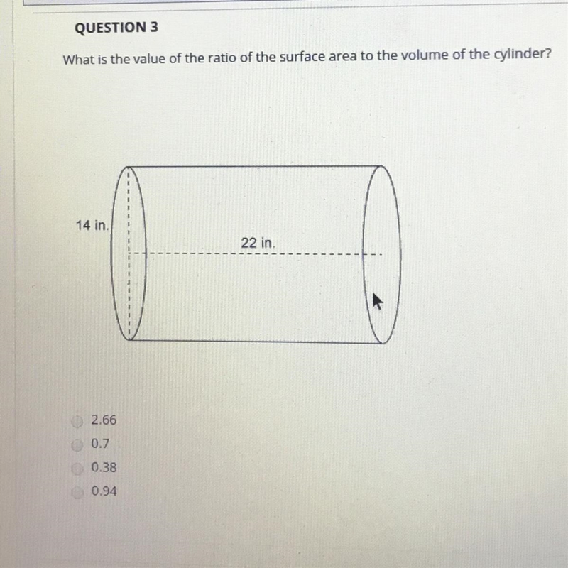 What is the value of the ratio of the surface area to the volume of the cylinder?-example-1