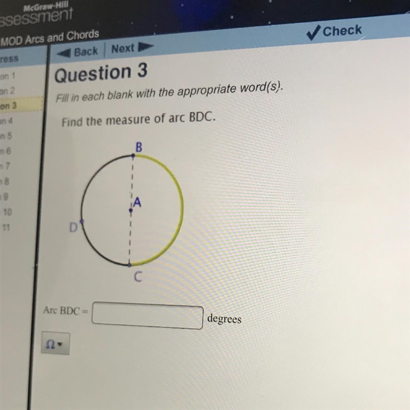 Find the measure of arc BDC-example-1