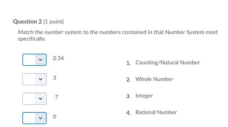 Match the number system to the numbers contained in that Number System most specifically-example-1