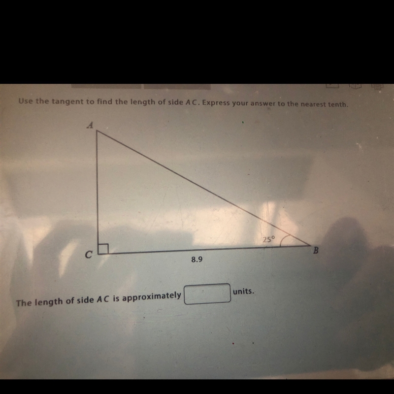 Use tangent to find the length of side AC-example-1